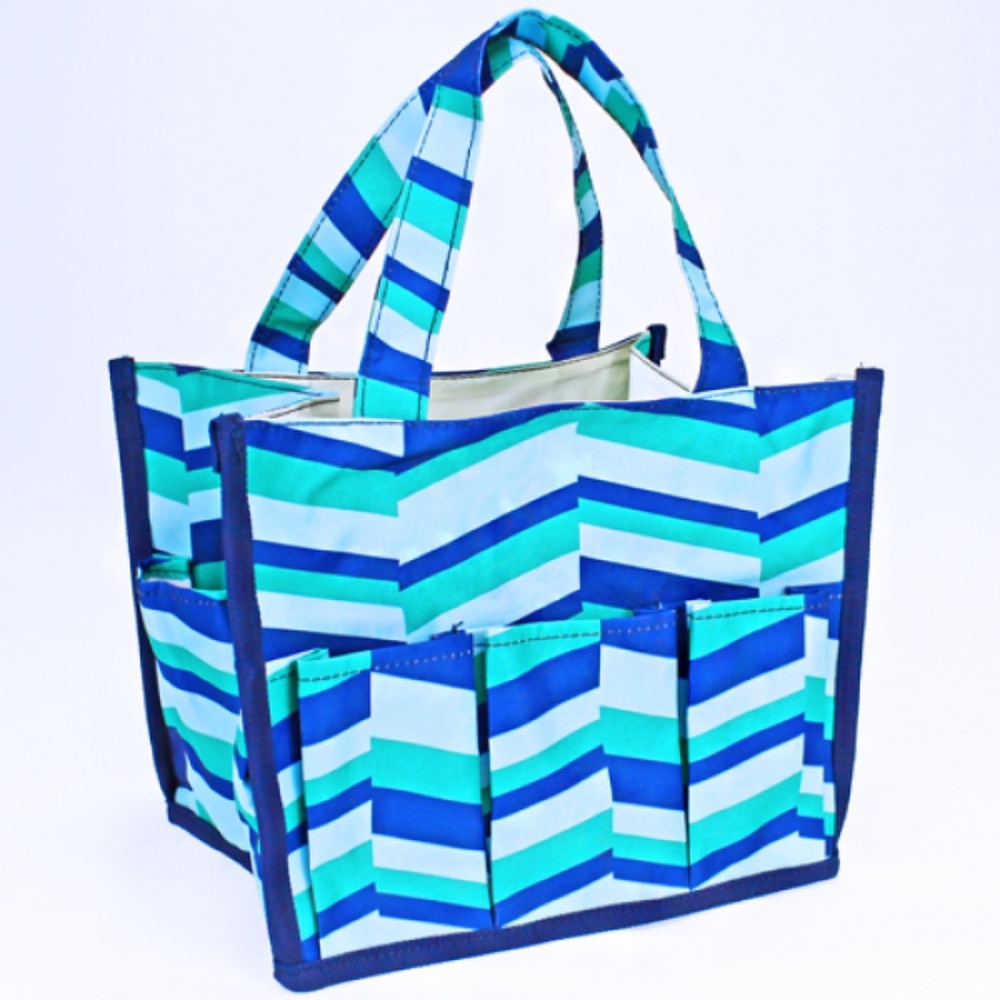 Small Organizer Utility Tote Bag Blue Geometric